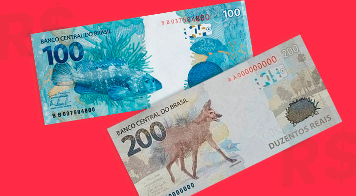 PRATODOSVEREM: Notas de 100 e 200 reais com a face dos animais aparecendo.